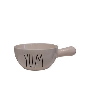 Rae Dunn YUM soup Bowl glossy white with handle NWOT